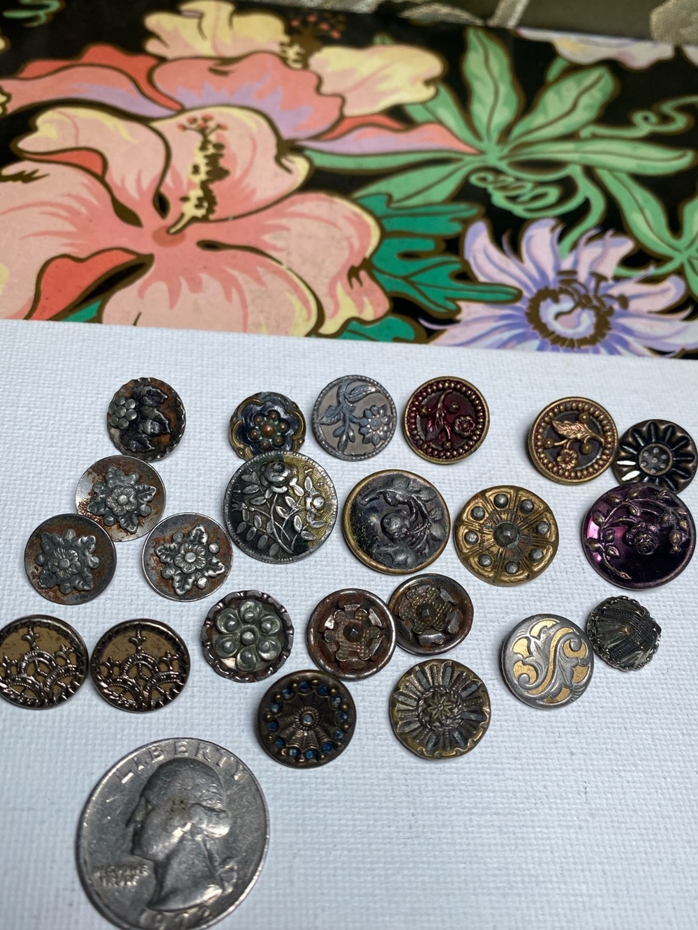 Antique Assorted Decorative Metal Buttons - Floral & Ornate Mix